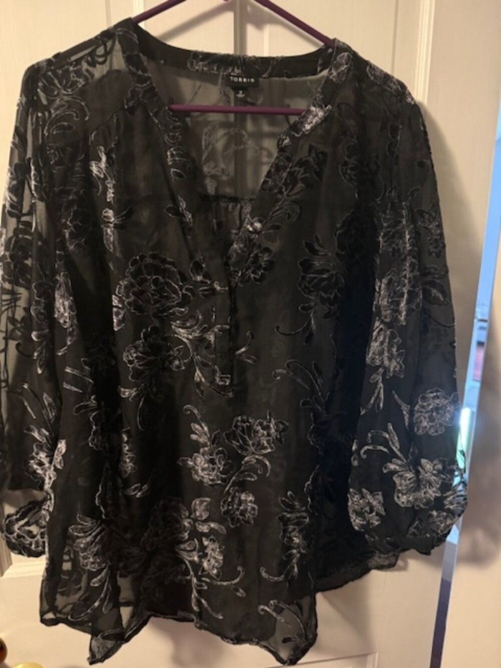 Torrid black and silver burnout sheer blouse